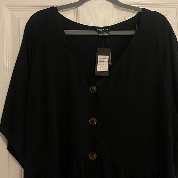 Black Button down City Chic Dress - Picture 6 of 7